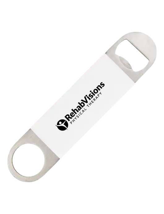 White Bottle Opener with Silicone Grip w/RV Physical Therapy Logo
