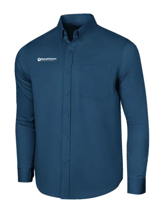 Long Sleeve Light Navy Superpro React Twill Shirt w/RV Physical Therapy Logo