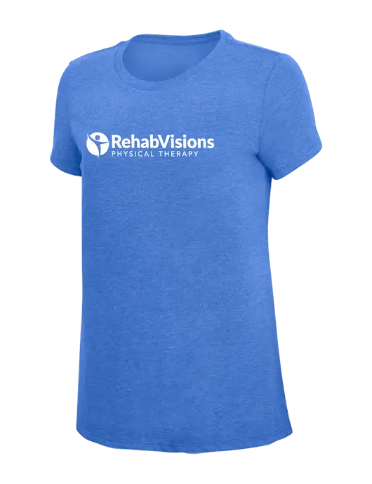 Womens Simply Soft Royal Frost 4.5oz  Poly/Combed Ring Spun Cotton T-Shirt w/RV Physical Therapy Logo