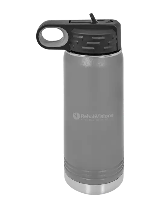 Polar Camel 20 oz Powder Coated Grey Vacuum Insulated Water Bottle w/RV Physical Therapy Logo