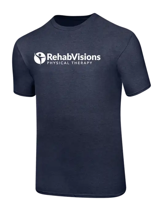 Ring Spun Heather Navy 4.5 oz T-Shirt w/RV Physical Therapy Logo