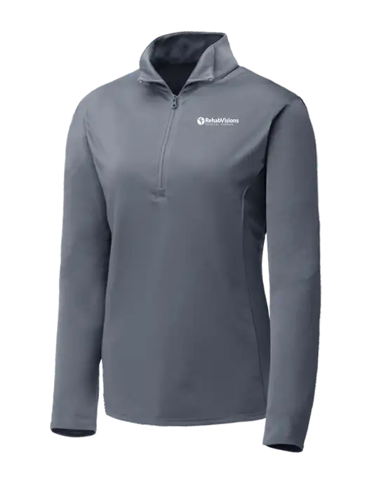 Medium Grey Womens Posicharge Competitor ¼ Zip Pullover w/RV Physical Therapy Logo
