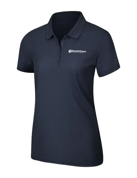 Navy Blue Womens Core Classic Pique Polo w/RV Physical Therapy Logo