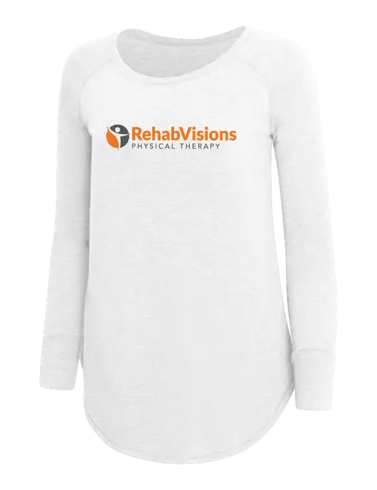 Womens Perfect Wide Collar Tunic Tri-Blend White 4.5 oz T-Shirt w/RV Physical Therapy Logo