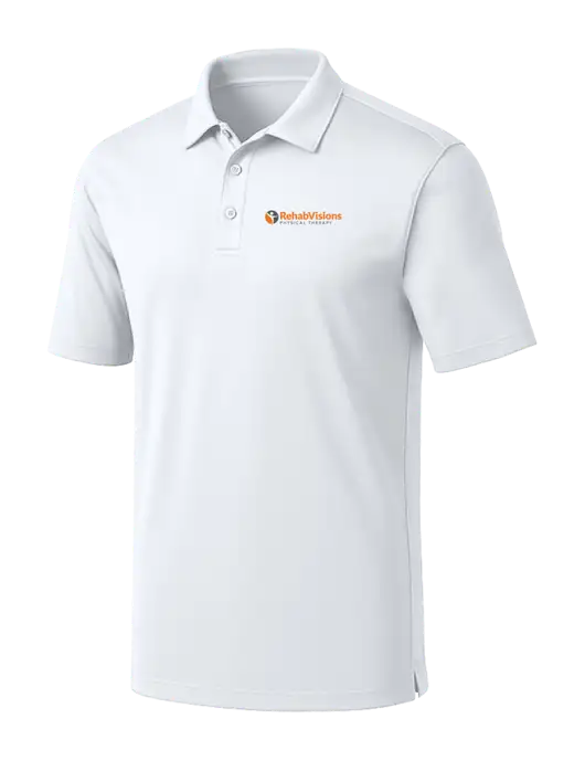 White Silk Touch Performance Polo w/RV Physical Therapy Logo