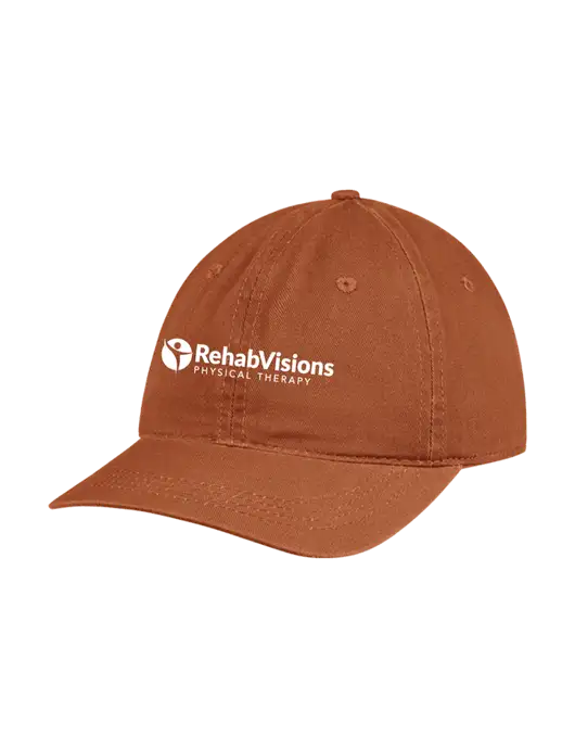 Garment Washed Unstructured Twill Burnt Orange Cap w/RV Physical Therapy Logo