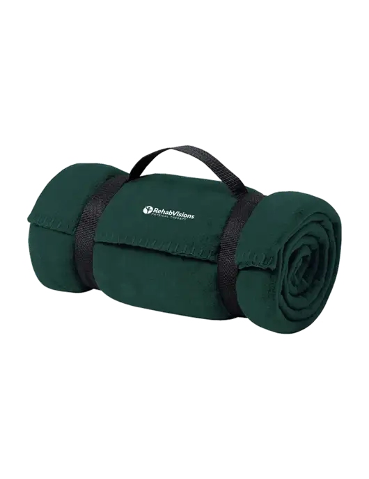 Casual Dark Green Fleece Blanket With Strap w/RV Physical Therapy Logo
