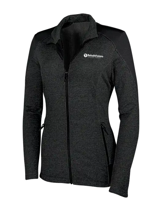 Womens Black Grid Fleece Jacket w/RV Physical Therapy Logo
