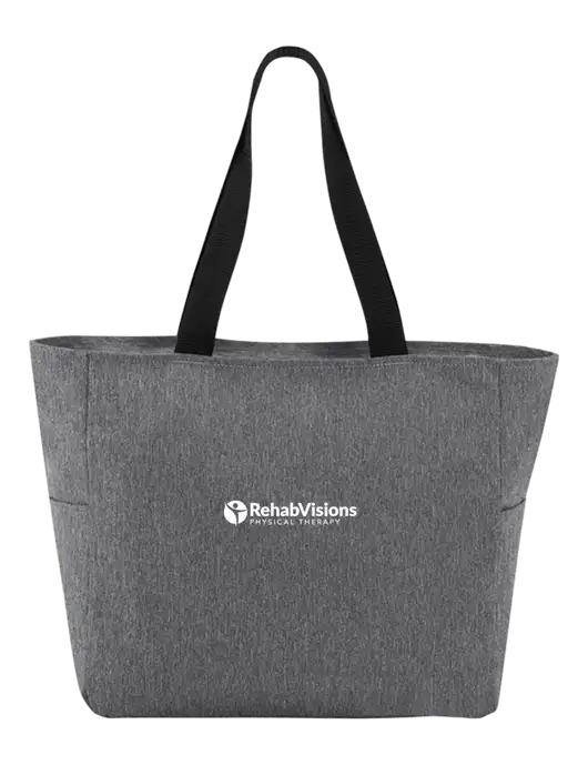 Everyday Heather Grey Zip Tote  w/RV Physical Therapy Logo