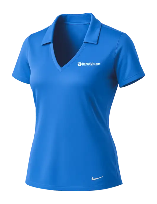 NIKE Carolina Blue Womens Dri-Fit Vertical Mesh Polo w/RV Physical Therapy Logo