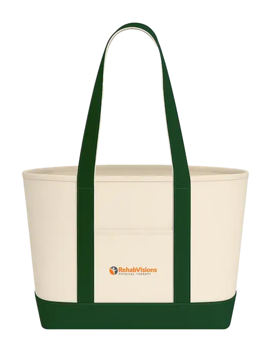 Natural/Dark Green Large Sturdy Cotton Canvas Carryall  w/RV Physical Therapy Logo