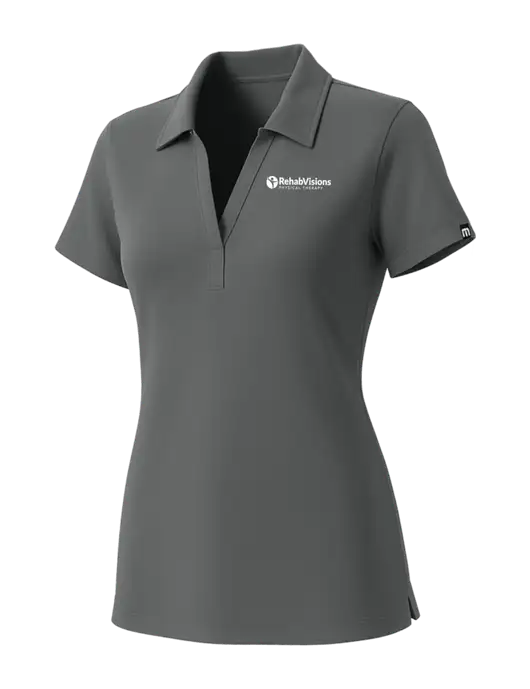 TravisMathew Womens Grey Glenview Solid Polo w/RV Physical Therapy Logo
