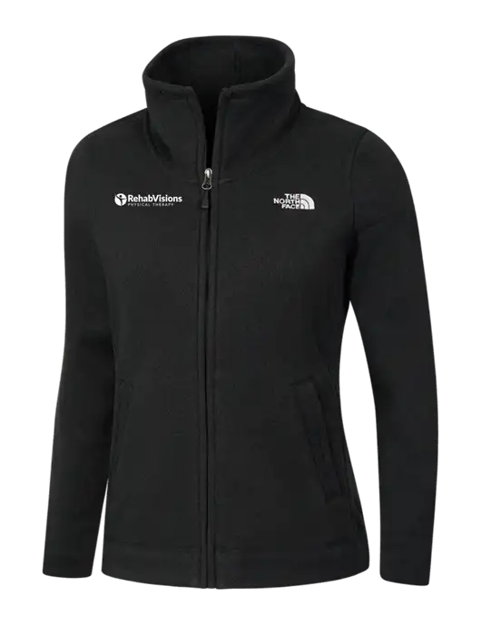 North Face Womens Black Heather Sweater Fleece Jacket w/RV Physical Therapy Logo