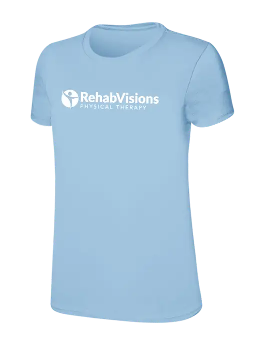 Womens Ring Spun Light Blue 4.5 oz T-Shirt w/RV Physical Therapy Logo