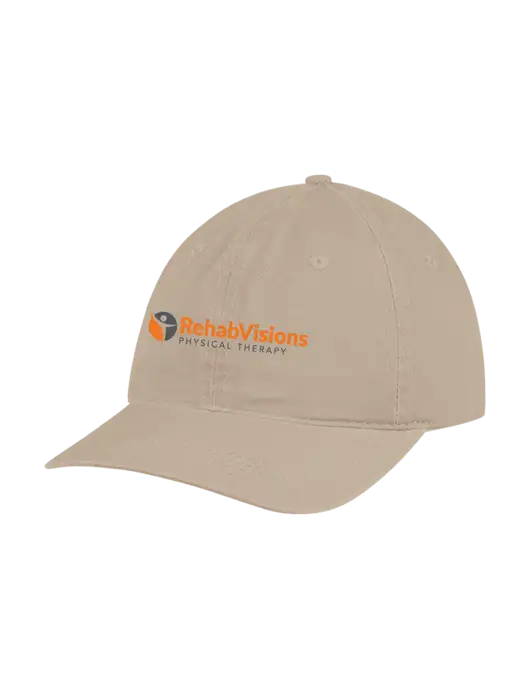 Garment Washed Unstructured Twill Tan Cap w/RV Physical Therapy Logo