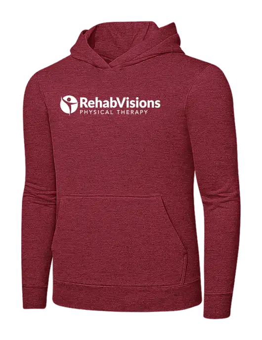 Heather Red 7.8 oz Ring Spun Hooded Sweatshirt w/RV Physical Therapy Logo