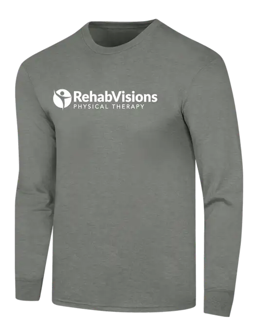 Simply Soft Long Sleeve Heathered Charcoal 4.5 oz, Poly/Combed Ring Spun Cotton T-Shirt w/RV Physical Therapy Logo