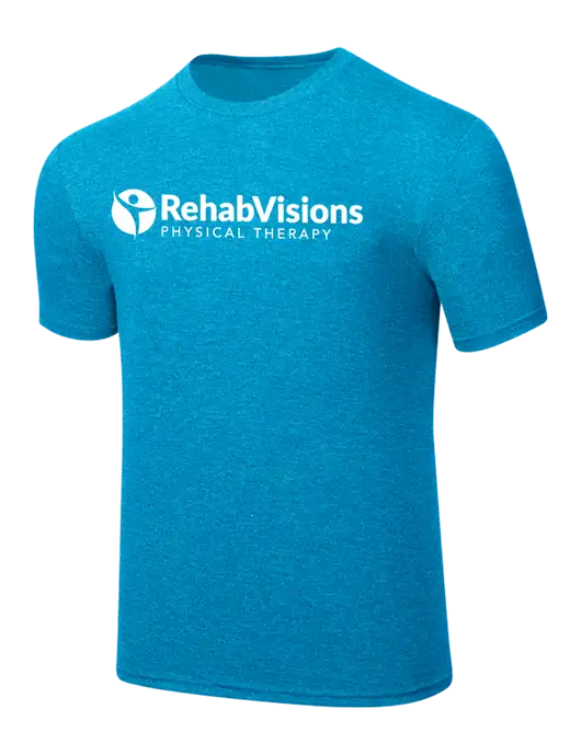 Simply Soft Sapphire Blue Frost 4.5oz  Poly/Combed Ring Spun Cotton T-Shirt w/RV Physical Therapy Logo