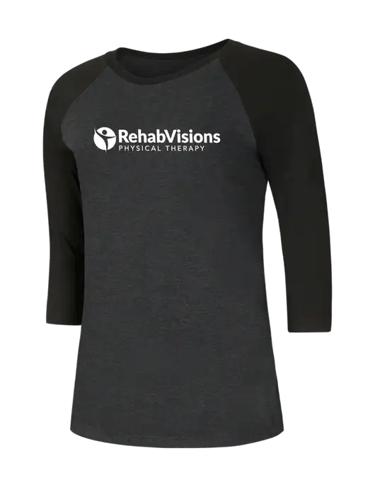 Womens Simply Soft 3/4 Sleeve Black/Black Frost Ring Spun Cotton T-Shirt w/RV Physical Therapy Logo