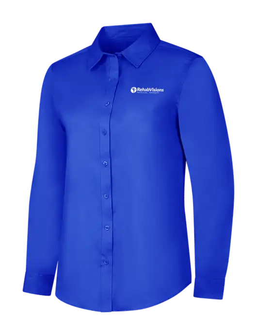 Womens Long Sleeve Dark Royal Superpro React Twill Shirt w/RV Physical Therapy Logo