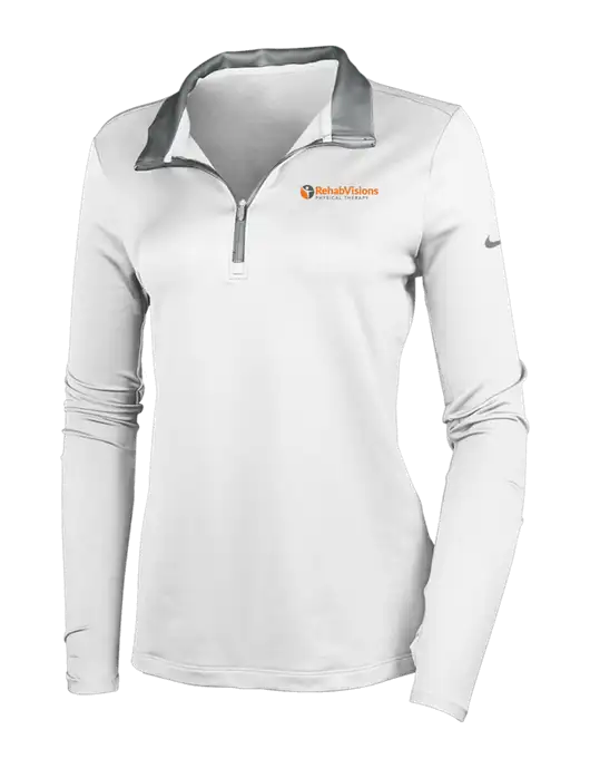 NIKE White/Dark Grey Womens Dry-Fit Stretch 1/2 Zip Cover-Up w/RV Physical Therapy Logo