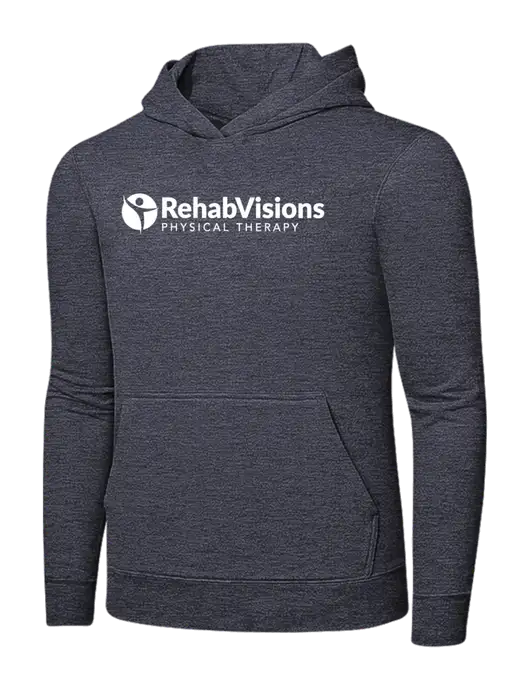 Heather Navy 7.8 oz Ring Spun Hooded Sweatshirt w/RV Physical Therapy Logo