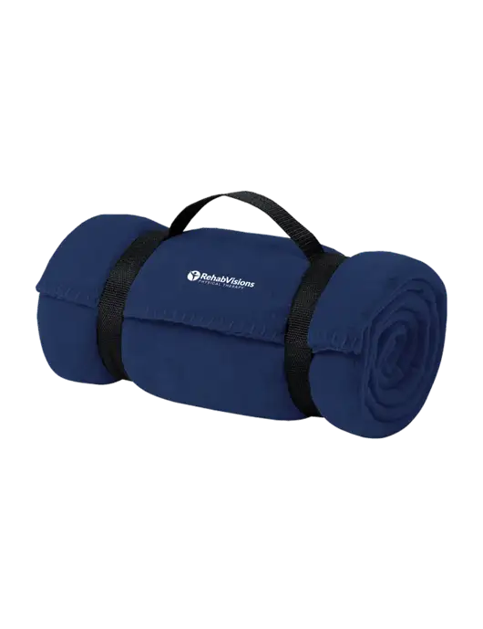 Casual Navy Fleece Blanket With Strap  w/RV Physical Therapy Logo