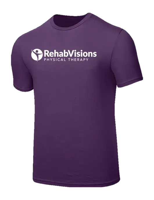Seriously Soft Eggplant Purple T-Shirt w/RV Physical Therapy Logo