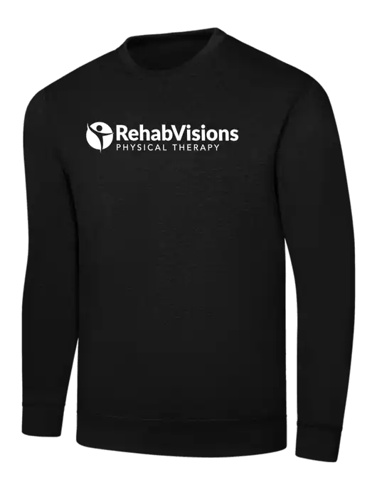 Black 7.8 oz Ring Spun Crew Sweatshirt w/RV Physical Therapy Logo