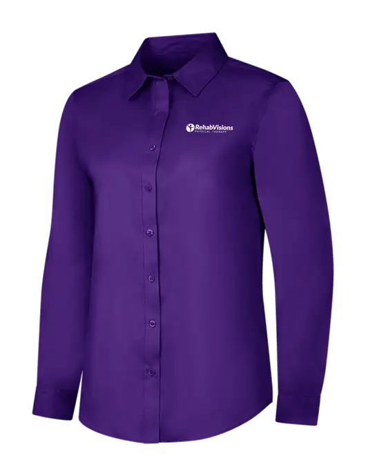 Purple Womens Long Sleeve Superpro React Twill Shirt w/RV Physical Therapy Logo