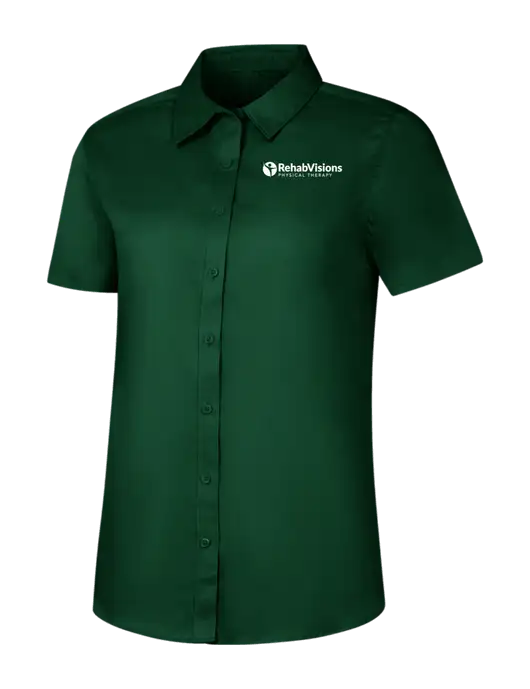 Womens Dark Green Short Sleeve Superpro React Twill Shirt w/RV Physical Therapy Logo