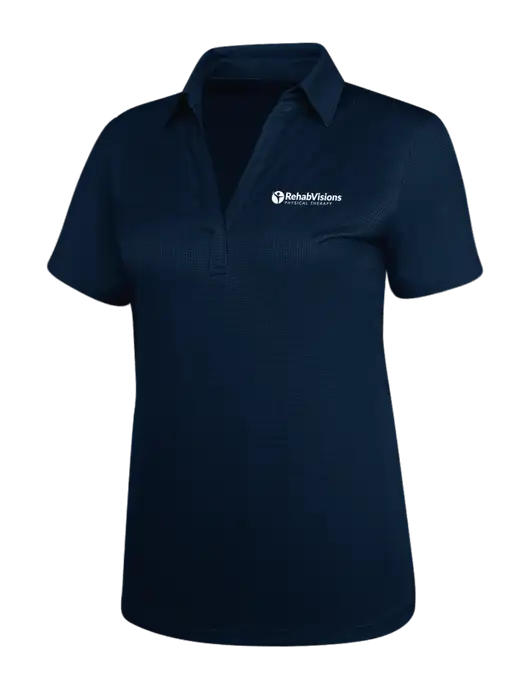 Navy Womens Performance Fine Jacquard Polo w/RV Physical Therapy Logo