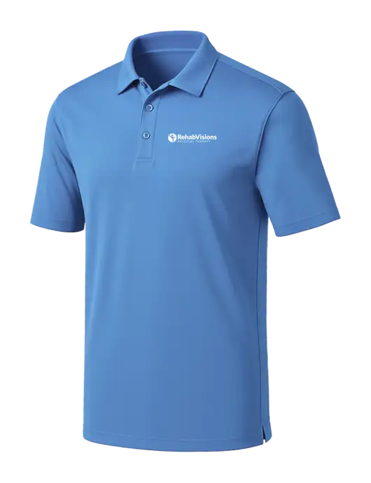 Carolina Blue Silk Touch Performance Polo w/RV Physical Therapy Logo