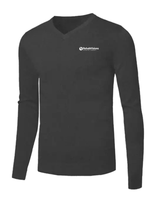 Brooks Brothers Medium Grey Heather Washable Merino V-Neck Sweater w/RV Physical Therapy Logo