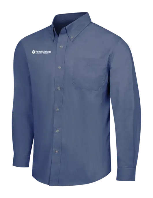Light Navy Crosshatch Easy Care Shirt w/RV Physical Therapy Logo
