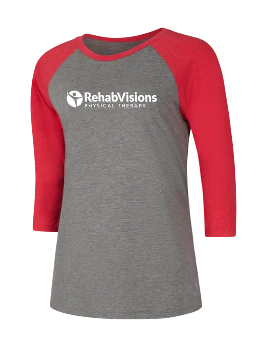 Womens Simply Soft 3/4 Sleeve Red Frost/Grey Frost Ring Spun Cotton T-Shirt w/RV Physical Therapy Logo