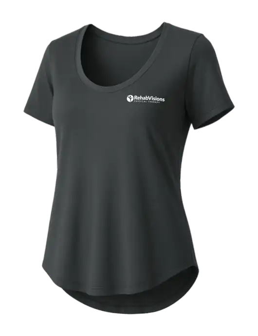 Mercer+Mettle Womens Dark Grey Stretch Jersey Relaxed Scoop w/RV Physical Therapy Logo