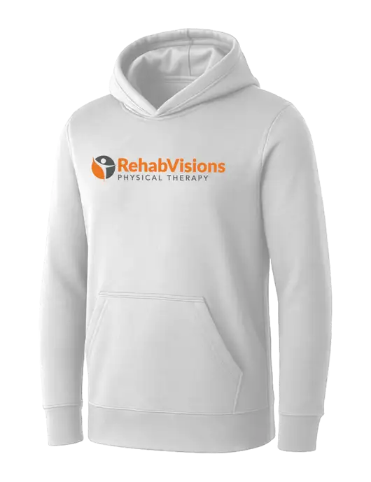 Womens White Core Fleece Pullover Hooded Sweatshirt w/RV Physical Therapy Logo