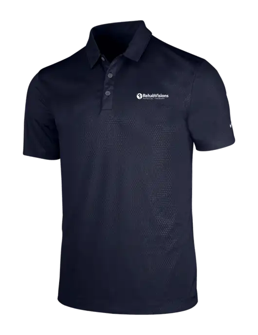 NIKE Dark Navy Dri-Fit Embossed Tri-Blade Polo w/RV Physical Therapy Logo