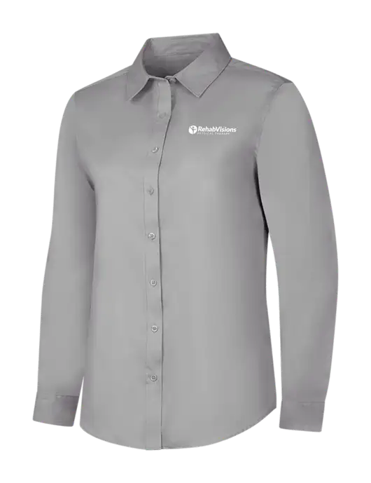 Light Grey Womens Long Sleeve Superpro React Twill Shirt w/RV Physical Therapy Logo