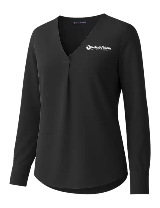 Brooks Brothers Womens Black Open-Neck Satin Blouse  w/RV Physical Therapy Logo