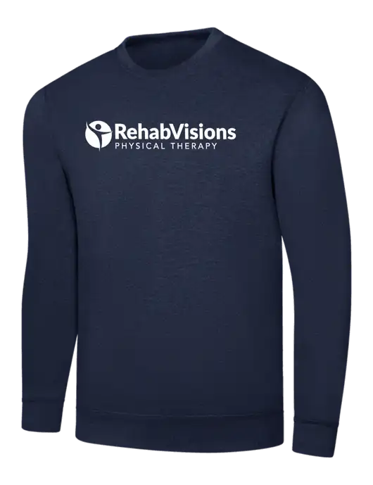 Navy 7.8 oz Ring Spun Crew Sweatshirt w/RV Physical Therapy Logo