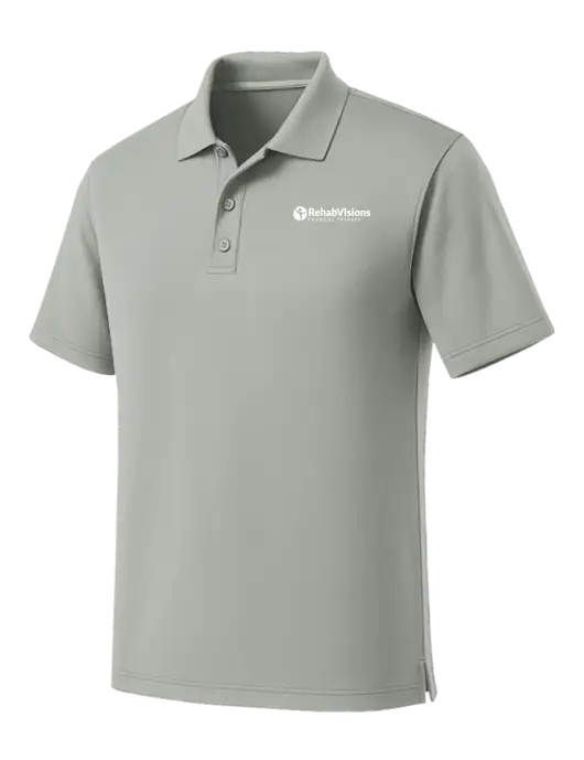 Light Grey Dry Zone UV Micro Mesh Polo w/RV Physical Therapy Logo