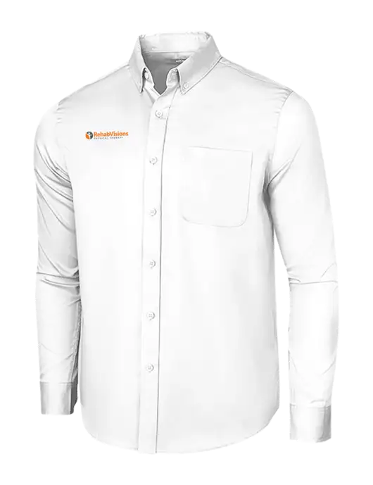 Long Sleeve White Superpro React Twill Shirt w/RV Physical Therapy Logo