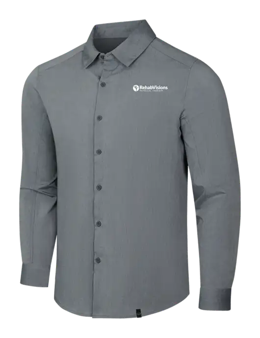 OGIO Medium Grey Heather Commuter Woven Shirt w/RV Physical Therapy Logo