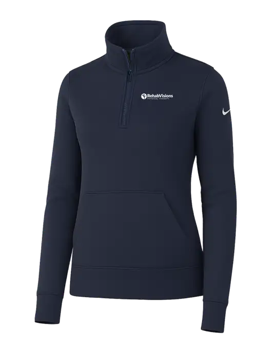 Nike Womens Dark Navy Club Fleece Sleeve Swoosh 1/2-Zip w/RV Physical Therapy Logo