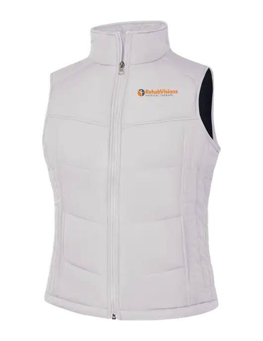 Womens White/Dark Slate Puffy Vest w/RV Physical Therapy Logo