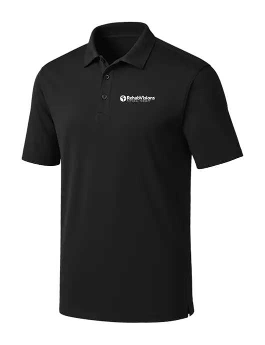 Black Silk Touch Performance Polo w/RV Physical Therapy Logo