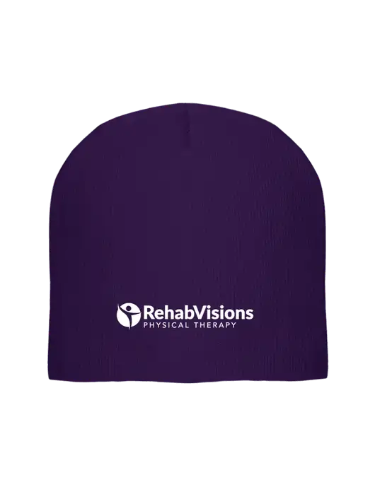 Solid Purple Element Knit Beanie w/RV Physical Therapy Logo