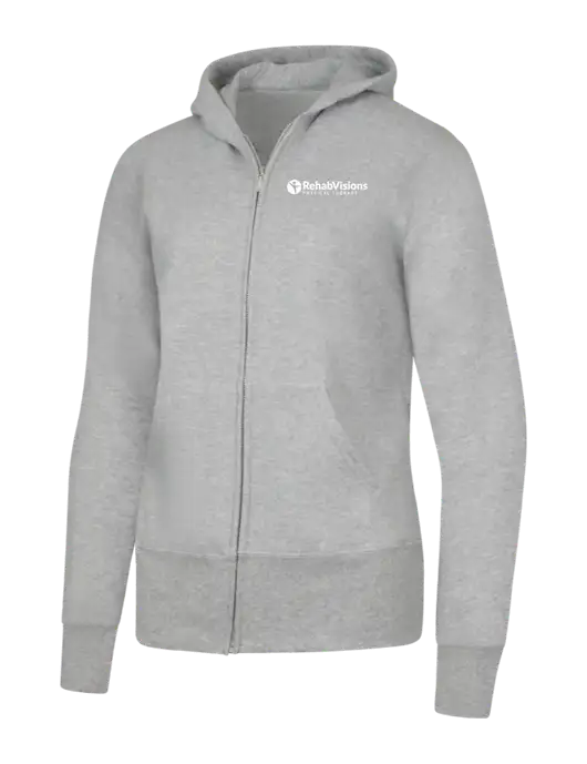 Grey Heather Womens Core Fleece Full-Zip Hooded Sweatshirt w/RV Physical Therapy Logo